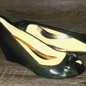8.5 Brand new, never worn black peep toe wedge closed flat shoe